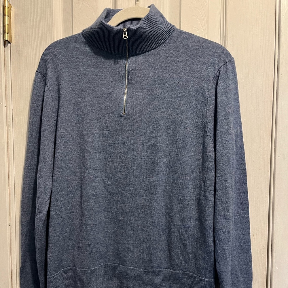 J.Crew Merino Wool Blend Light Blue Men’s 1/4 Zip Sweater Size L